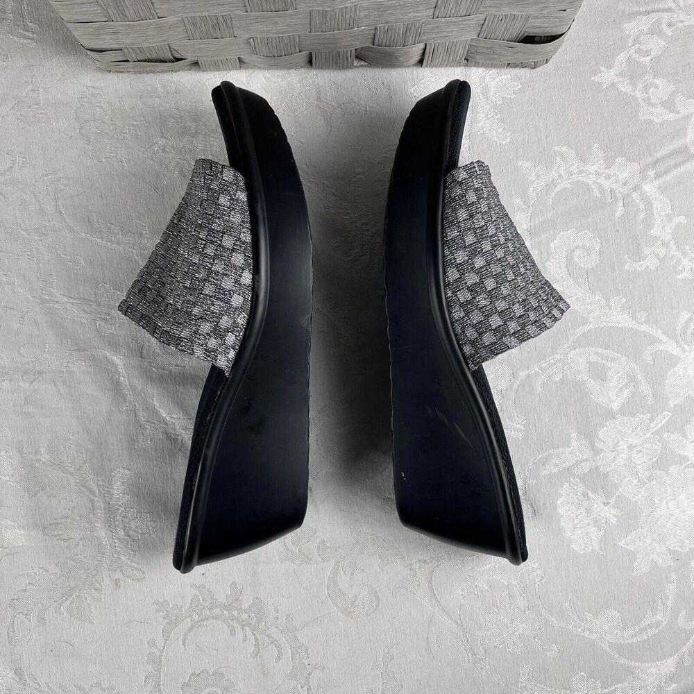 Nine West Womens Shoes Size 8.5 Silver Metaalic Textile Fabric Slide Wedge Heel - Picture 9 of 13